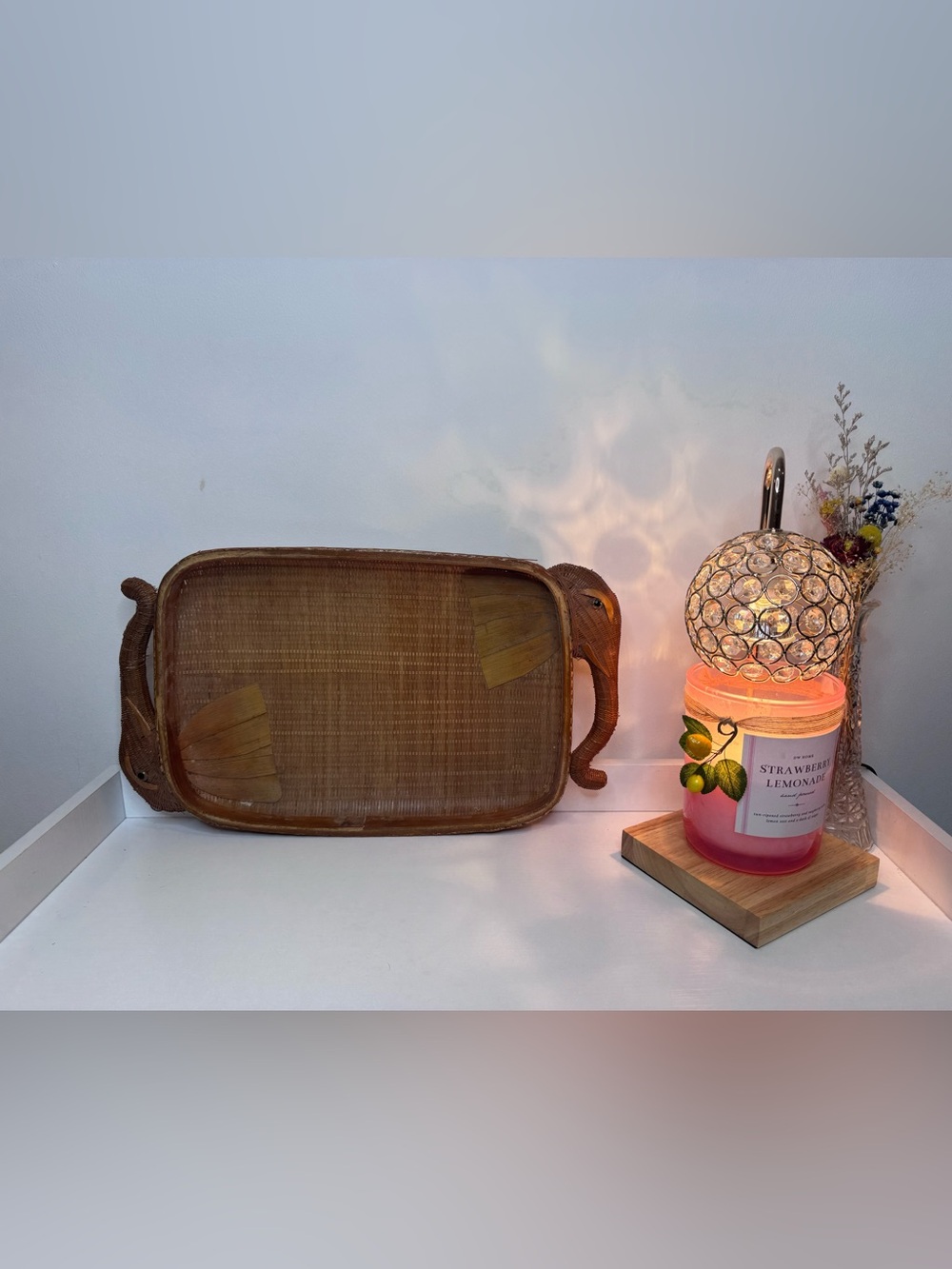 Vintage 1950s Elephant Bamboo/Rattan Wixker Tray